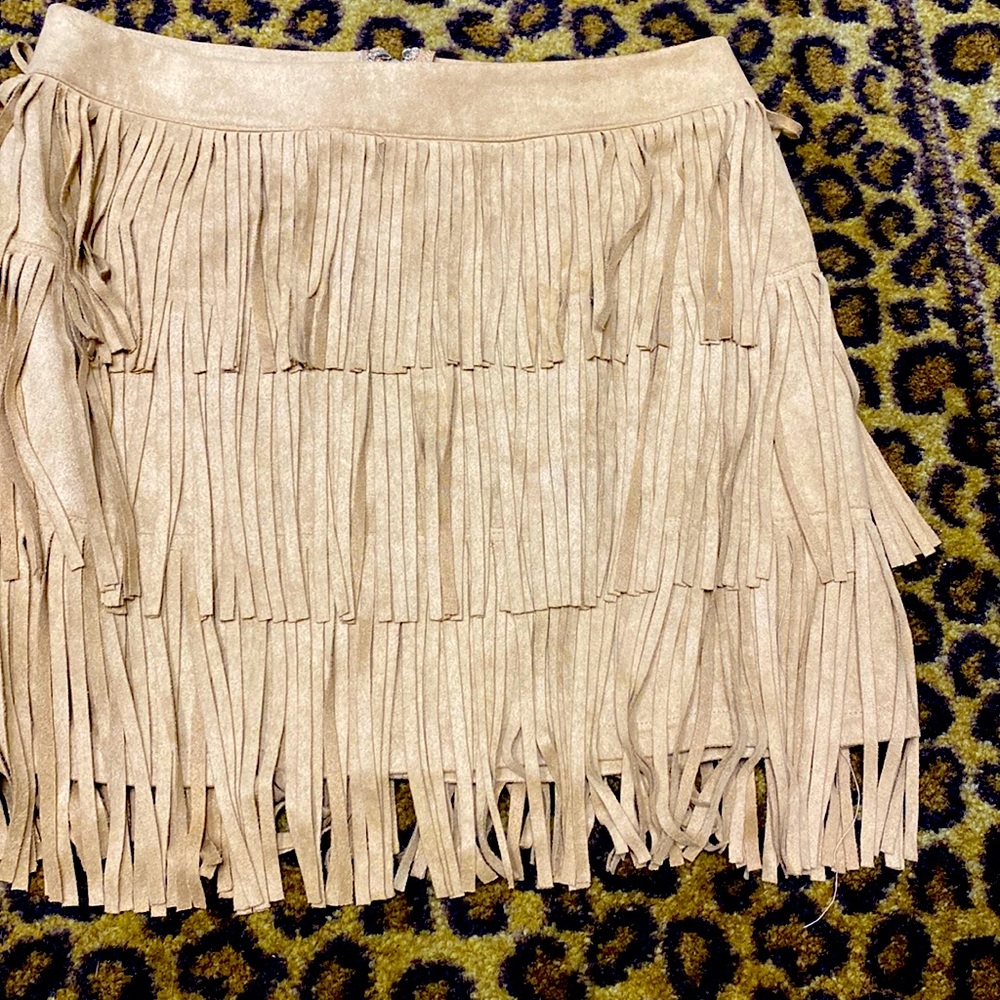 Western style fringe festival mini skirt small suede like material